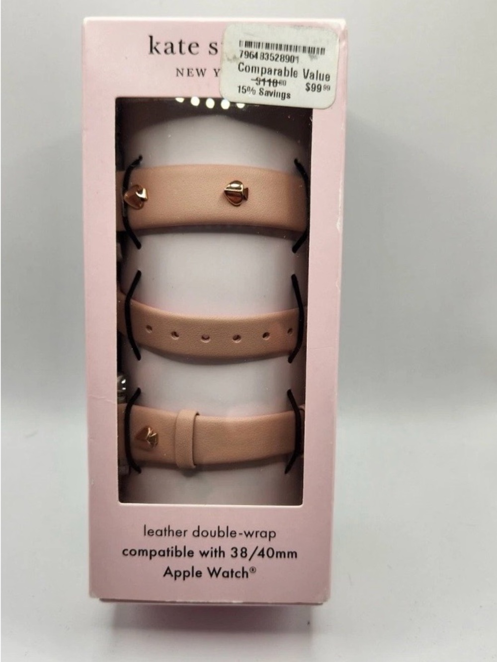 Kate Spade New York 3-Piece Leather Wrap Band Set Pink 38mm 40 mm Apple Watch.